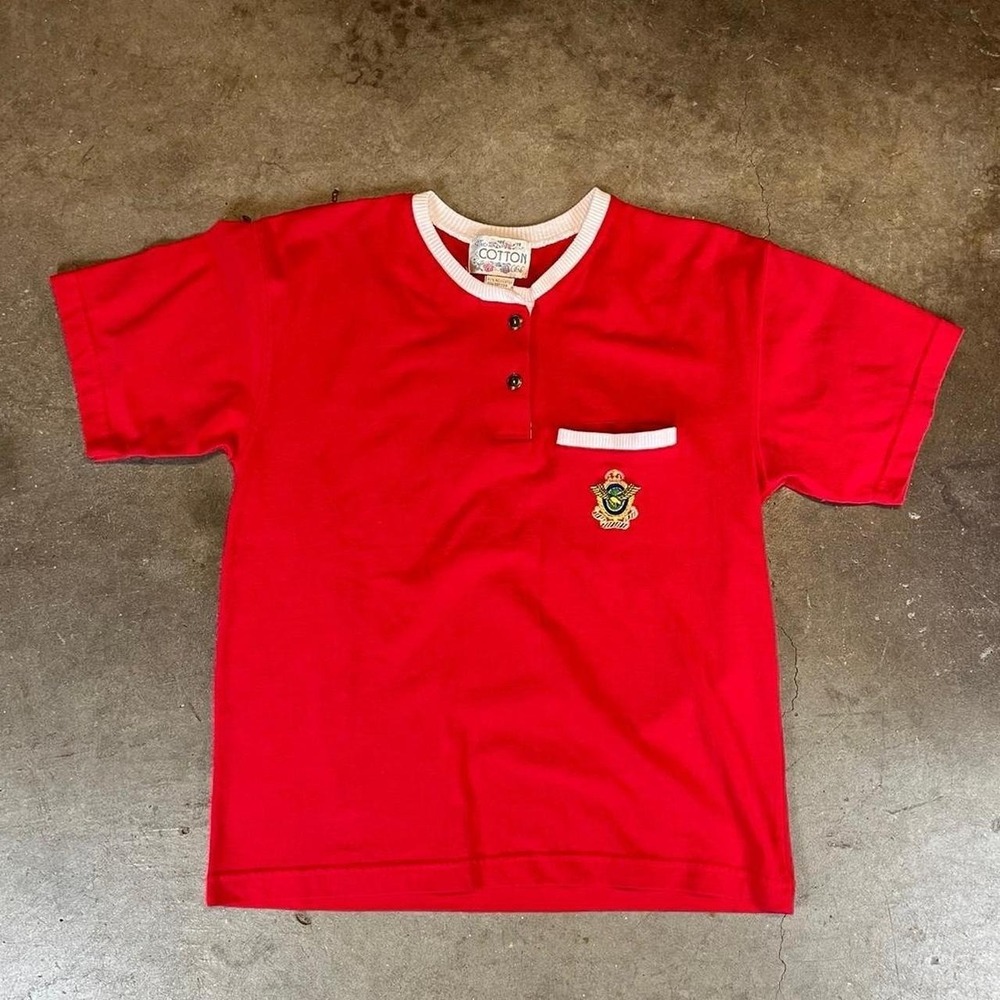 Red vintage 90s polo shirt with embroidered logo Size women's medium